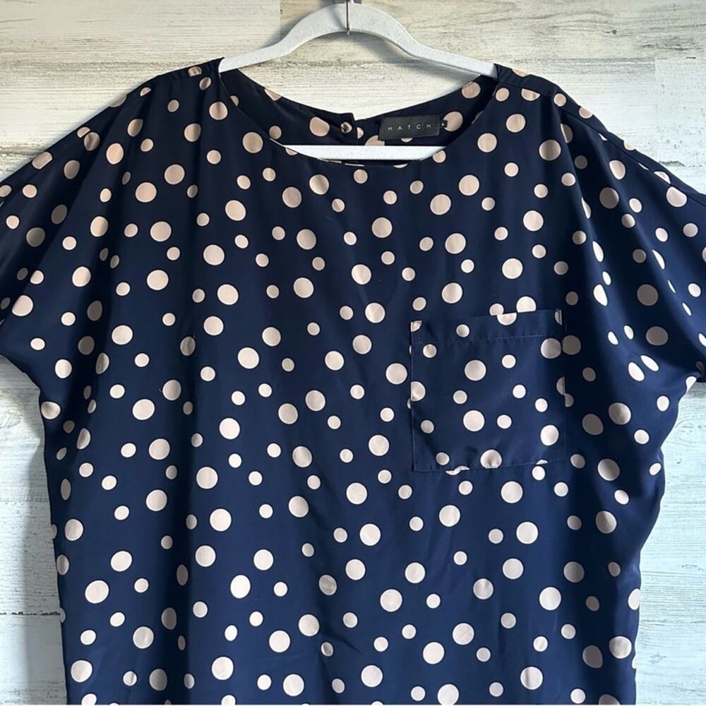HATCH Navy Blue Polka Dot Maternity Short Sleeve Blouse Button Back Small - Picture 3 of 12